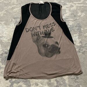 Oversized graphic shirt/blouse/tee size L with mesh back black and beige soft